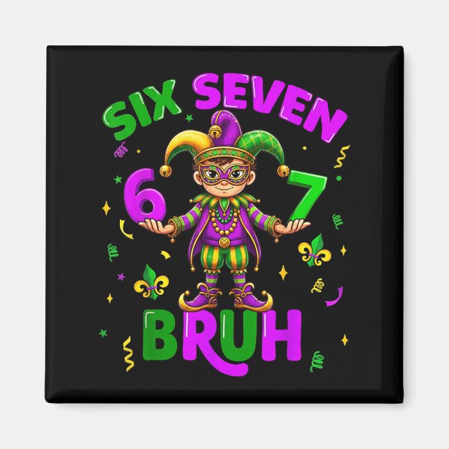 Aimant Six Seven Bruh 67 Mème Masque de Perles Mardi Gras (Devant)