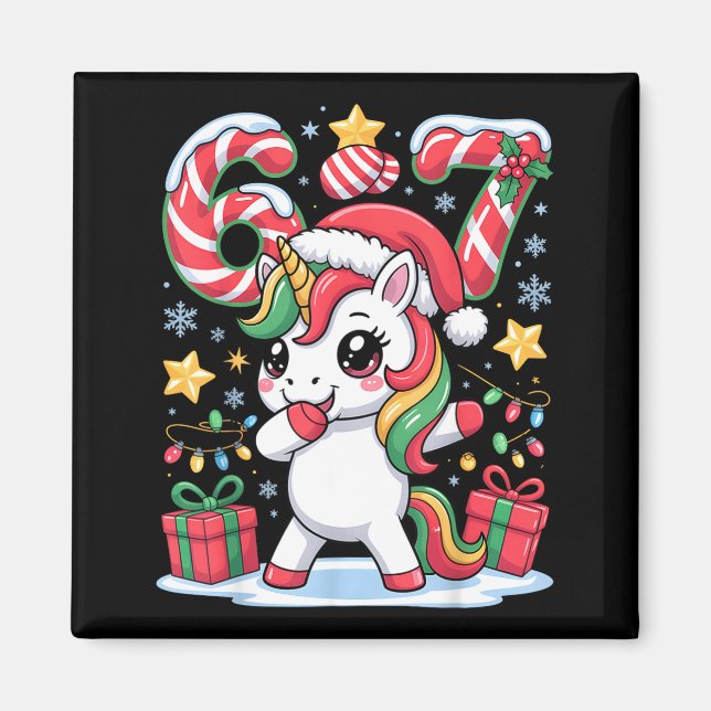 Aimant Six Seven Noël Licorne Mème Drôle Mignon Holida (Devant)
