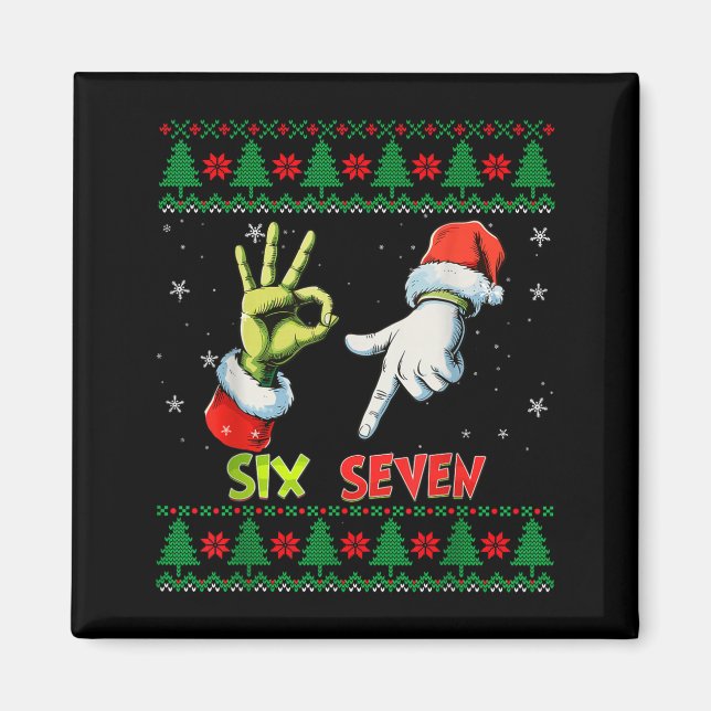 Aimant Six Seven Skeleton Meme Noël Sweater Ugly 67  (Devant)