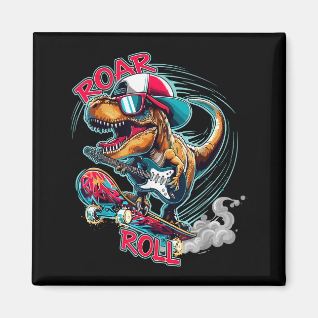 Aimant Skater Guitar T-rex Roar Roll Dinosaur For Boys Me (Devant)