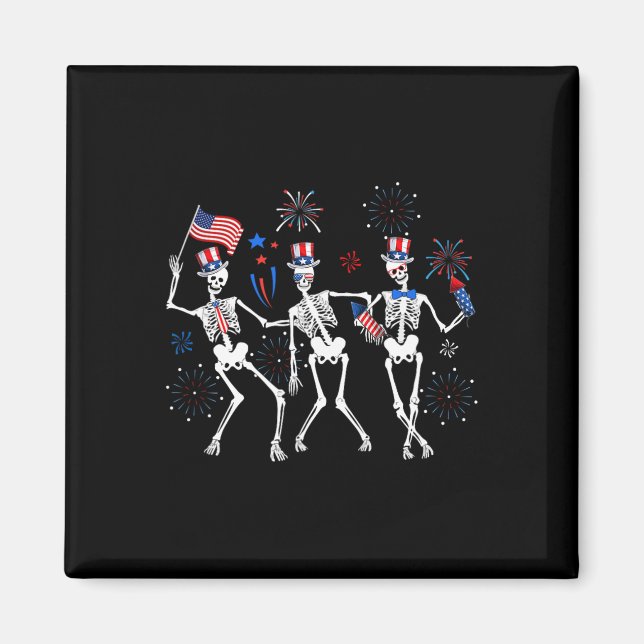 Aimant Skeleton 4 juillet Drapeau américain Skellies (Devant)