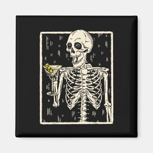 Aimant Skeleton Boire Martini Tail Retro Halloween Cos (Devant)