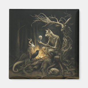 Aimant Skeleton Chien Moon Occult Dark Witchk AI Art
