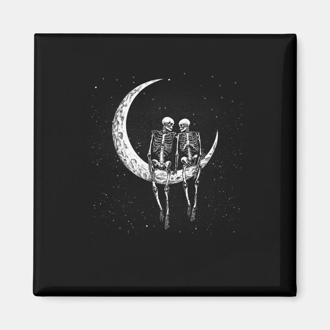 Aimant Skeleton Couple Sur Lune Amusants Costume Hallowee (Devant)