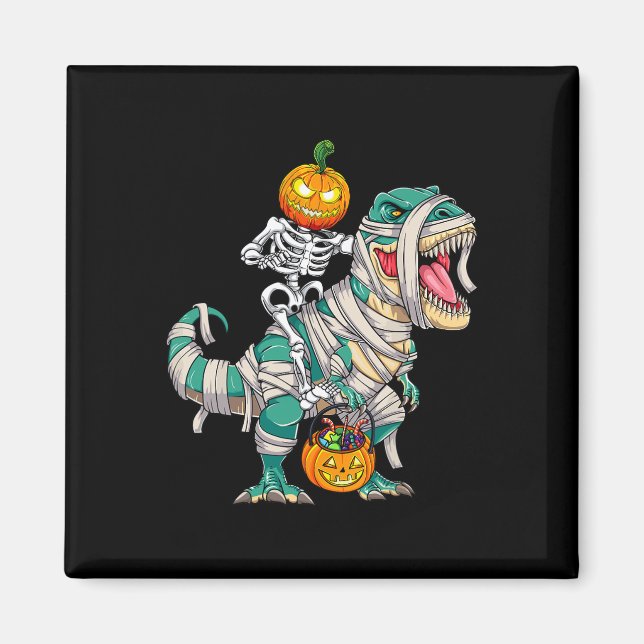 Aimant Skeleton équitation maman Dinosaur T rex Halloween (Devant)