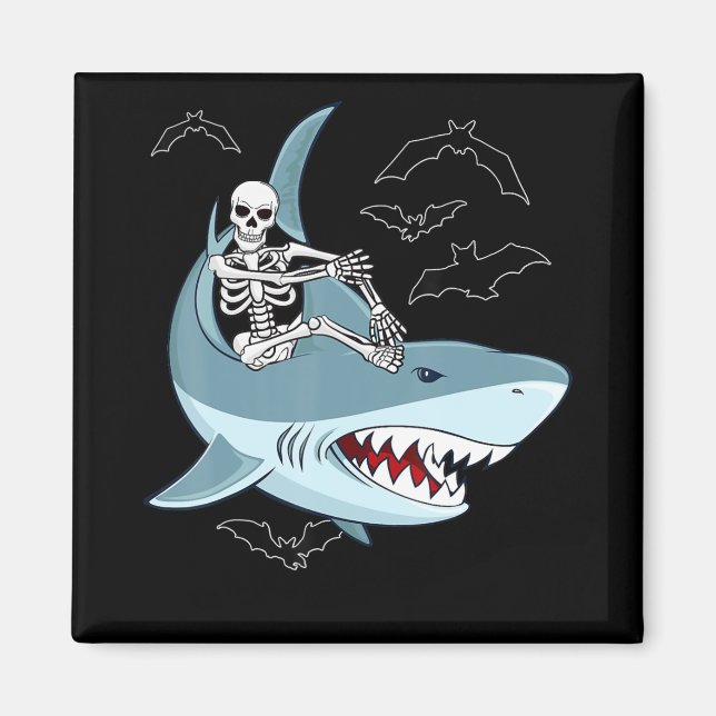 Aimant Skeleton équitation requin Drôle cadeaux d'Hallowe (Devant)
