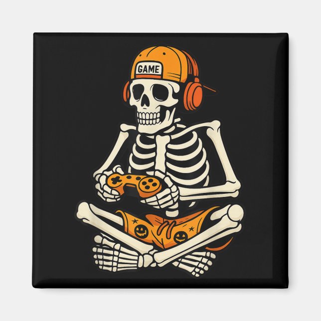 Aimant Skeleton Gamer Headphone drôle Halloween jeu Bo (Devant)
