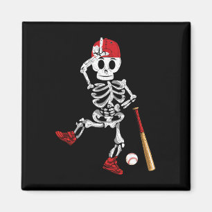 Aimant Skeleton Halloween Drôle Skeleton Baseball Jouer