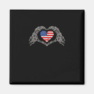 Aimant Skeleton Hand Heart 4e Du Drapeau Américain Patrio