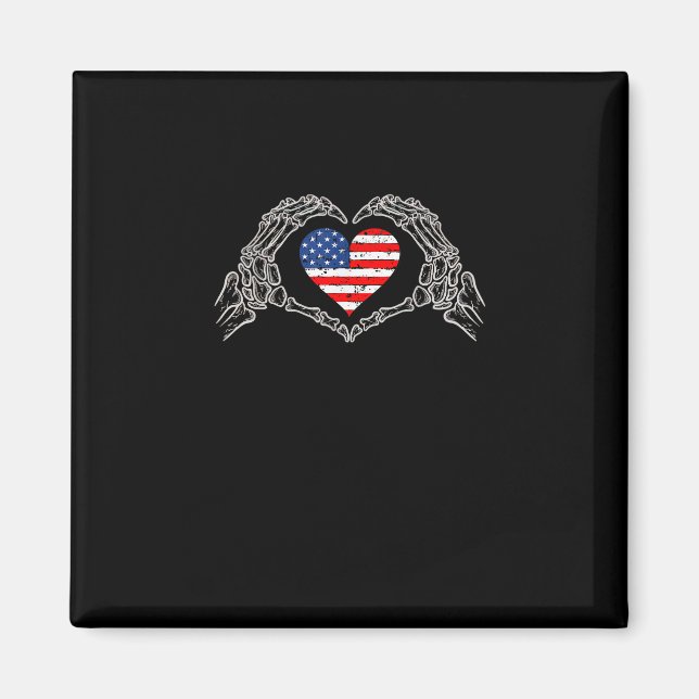 Aimant Skeleton Hand Heart 4e Du Drapeau Américain Patrio (Devant)
