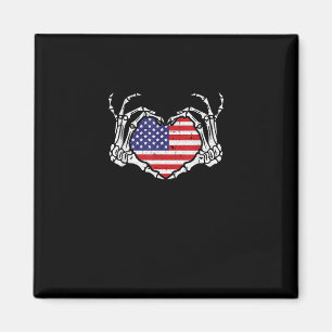 Aimant Skeleton Hand Heart 4e Du Drapeau Américain Patrio