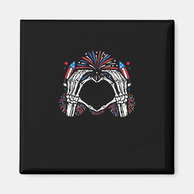 Aimant Skeleton Hand Heart USA Patriotic American (Devant)