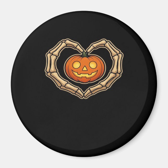 Aimant Skeleton Mains Coeur avec Citrouille mignon Hall É (Devant)