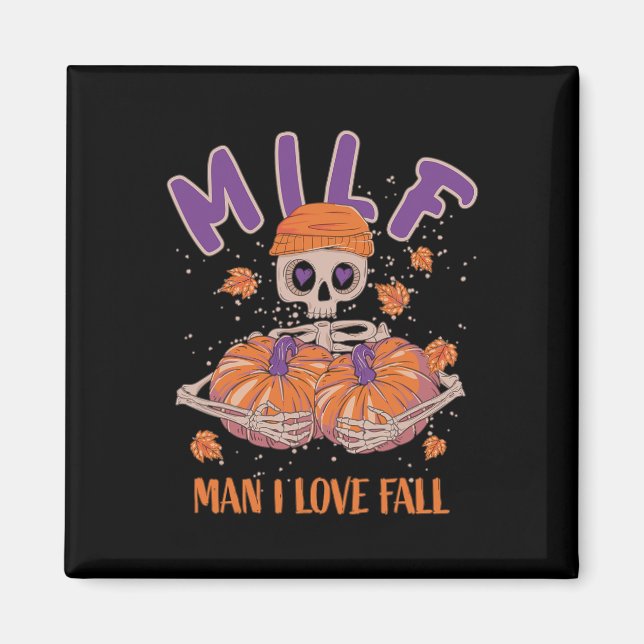 Aimant Skeleton Man I Love Fall Funny Skeleton Citrouille (Devant)