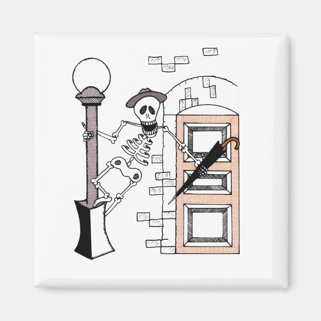 Aimant Skeleton Movie Star Célébrité chante avec paraplui (Devant)