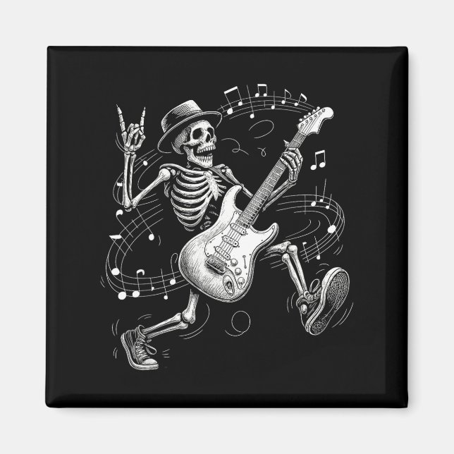 Aimant Skeleton Playing Guitar Music For Men Women Rock B (Devant)