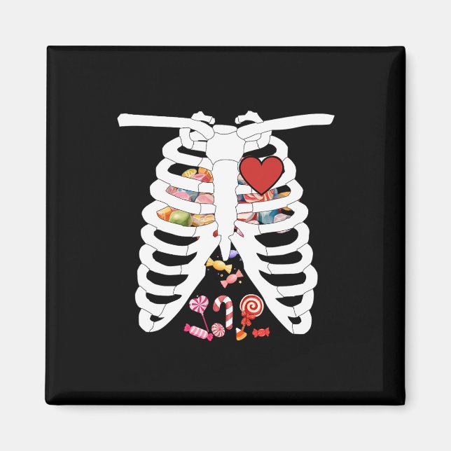 Aimant Skeleton Rib Cage X-ray Candy Drôle Halloween Coût (Devant)