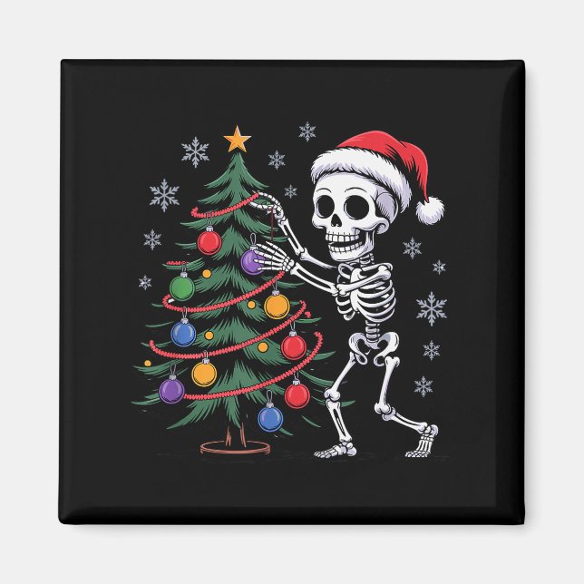 Aimant Skeleton Santa Hat Christmas Tree Creepy Cute Xmas (Devant)