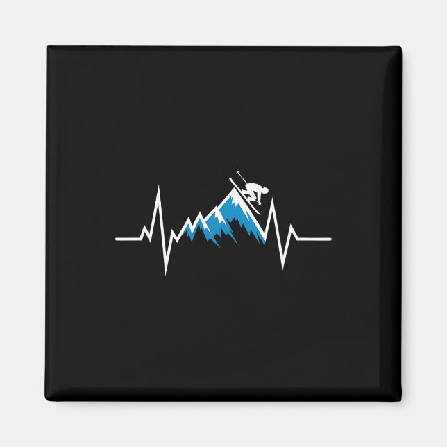 Aimant Ski Alpin Heartbeat Les amateurs de ski (Devant)