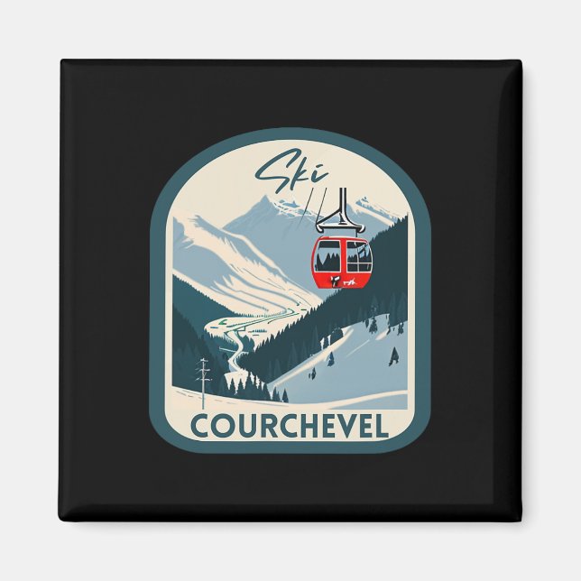 Aimant Ski Courchevel Rétro Style Vintage Courchevel Skii (Devant)