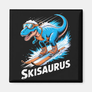 Aimant Ski Dinosaur Winter Sport Skier Dino Funny Skiing 