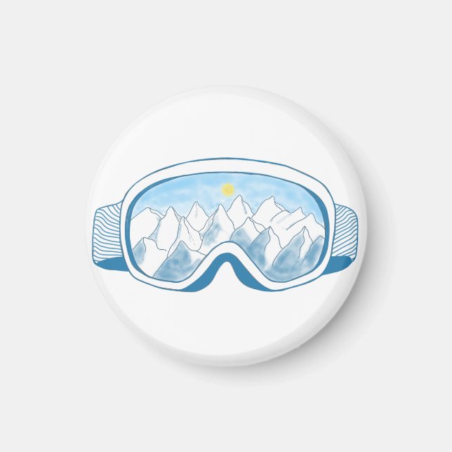 Aimant Ski Goggles Mountain Reflection Illustration (Devant)