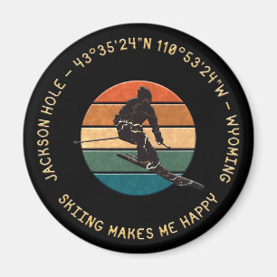 Aimant Ski Jackson Hole, Wyoming - Homme Skier Sur Noir