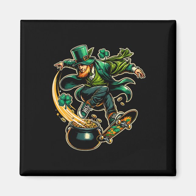 Aimant Ski Jour de la Saint Patrick Skateboard Leprechaun (Devant)