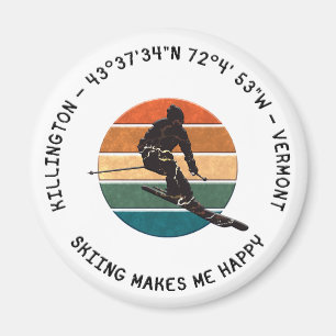 Aimant Ski Killington, Vermont - Man Skier, Texte noir