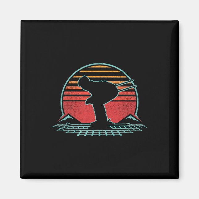 Aimant Ski Retro Vintage 80s Style Skier Cadeau (Devant)