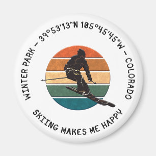 Aimant Ski Winter Park, Colorado - Man Skier, Texte noir