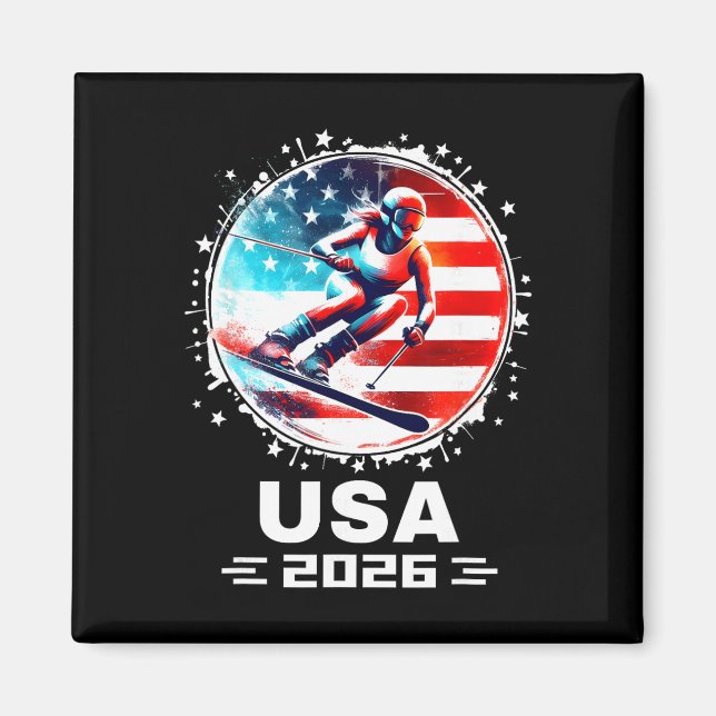 Aimant Skieuse Équipe de Ski Usa 2026 Ski Drapeau América (Devant)