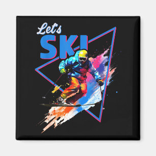 Aimant Skis rétro poudre couleur vintage ski shred design