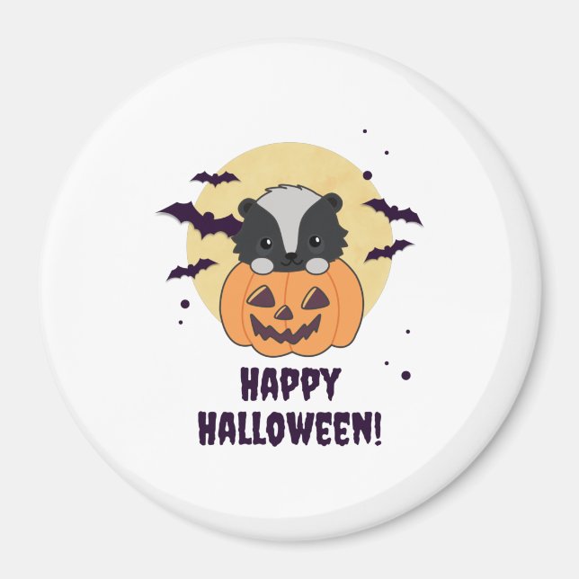 Aimant Skunk Pumpkin Cute Skunks Happy Halloween (Devant)
