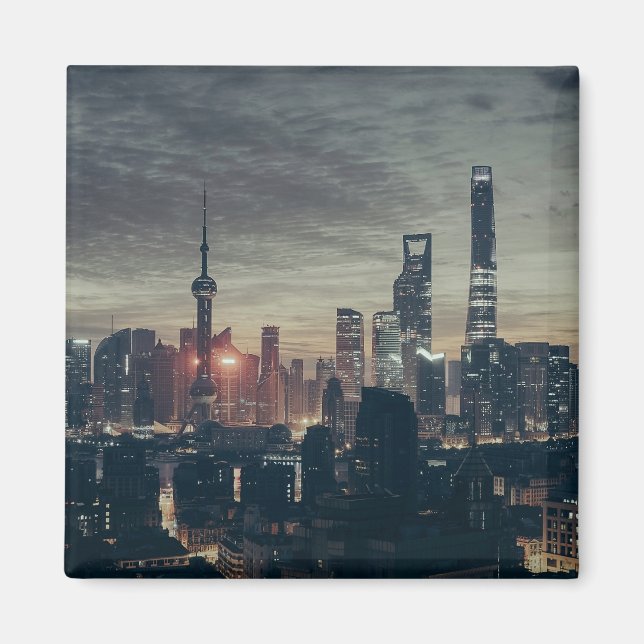 Aimant Skyline de nuit de Shanghai (Devant)