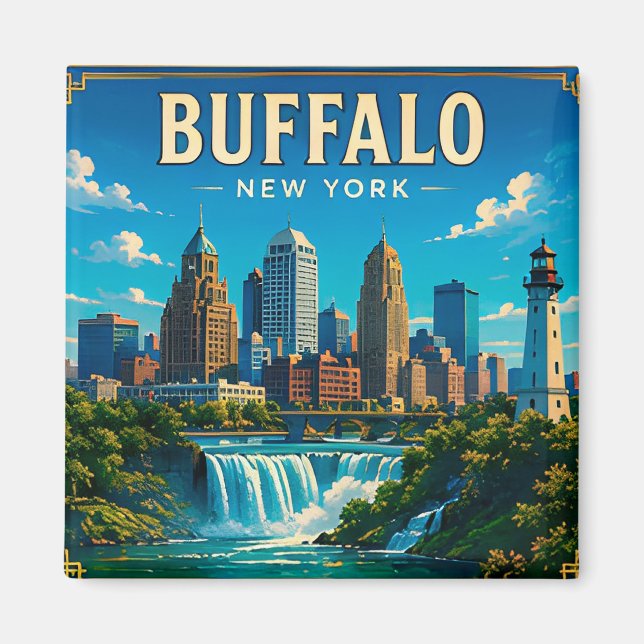 Aimant 🌊 Skyline et front de mer de Buffalo New York (Devant)