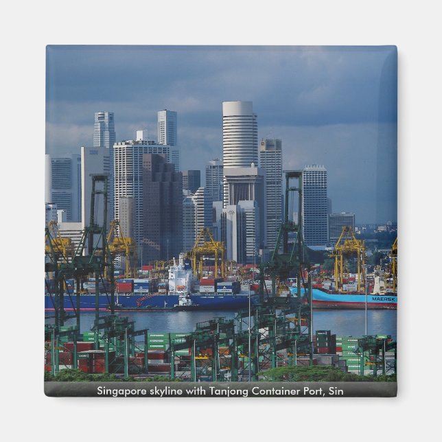 Aimant Skyline Singapour avec Tanjong Container Port, Sin (Devant)