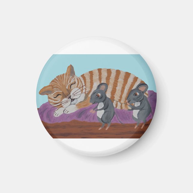 Aimant Sleeping Cat with Sneaky Mice  (Devant)