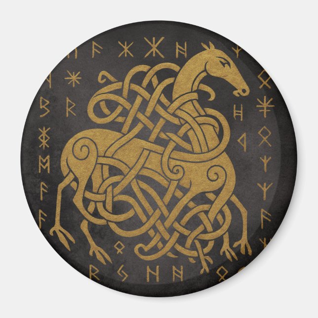 Aimant Sleipnir, Cheval doré nordique avec symbole de run (Devant)