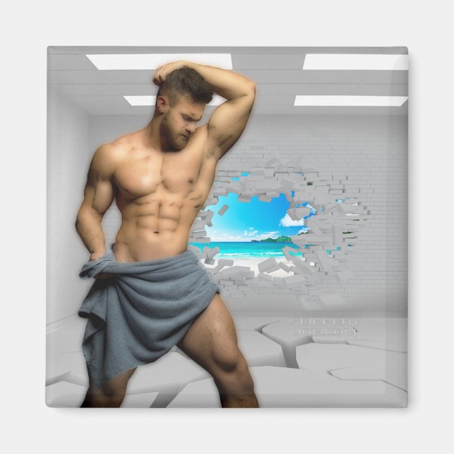 Aimant SlipperyJoe's Man in a serviette blanc salle muscl (Devant)