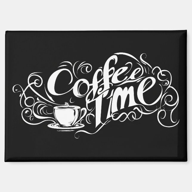 Aimant Slogan Abstrait pour l'Heure du Café (Recto)