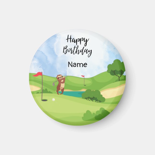 Aimant Sloth Golfer est en vert pour l'anniversaire (Devant)