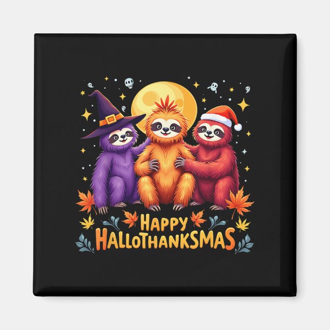 Aimant Sloth Hallothanksmas Halloween Thanksgiving (Devant)