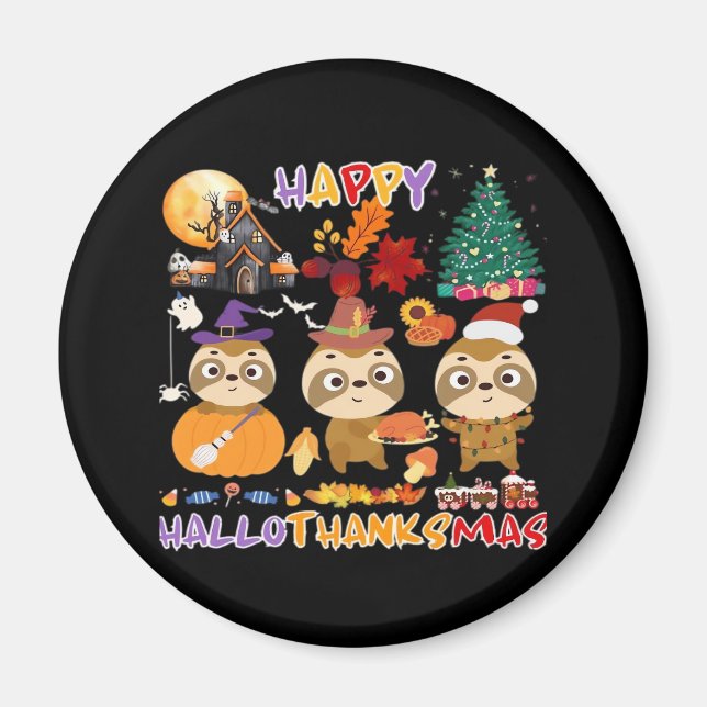 Aimant Sloth Hallothanksmas heureux Drôle Halloween Thank (Devant)