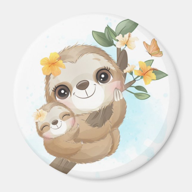 Aimant Sloth Maman avec bébé (Devant)
