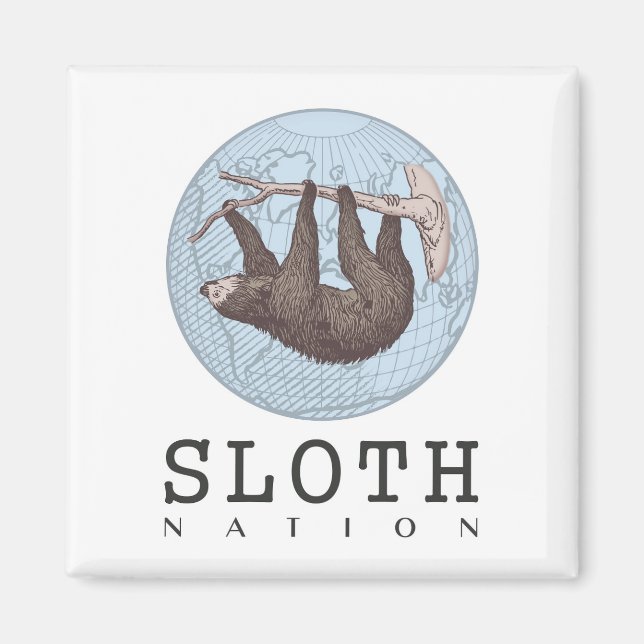 Aimant Sloth on Tree et Globe with Sloth Nation Text (Devant)