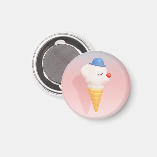 Aimant Smiley Cone: 3D Cute Dog Ice Cream Character Art (Recto/Verso)