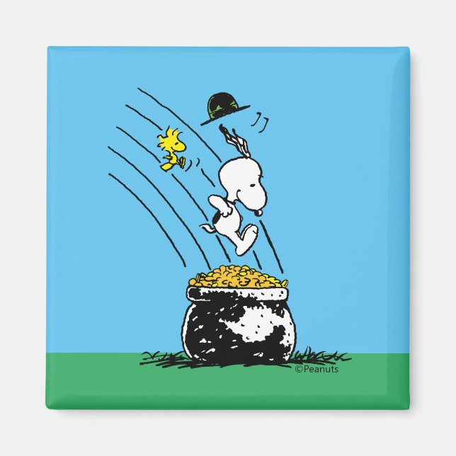 Aimant Snoopy Jumping dans le pot d'or (Devant)
