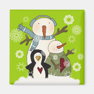 Aimant Snow Friends Holiday Snowman et Penguin