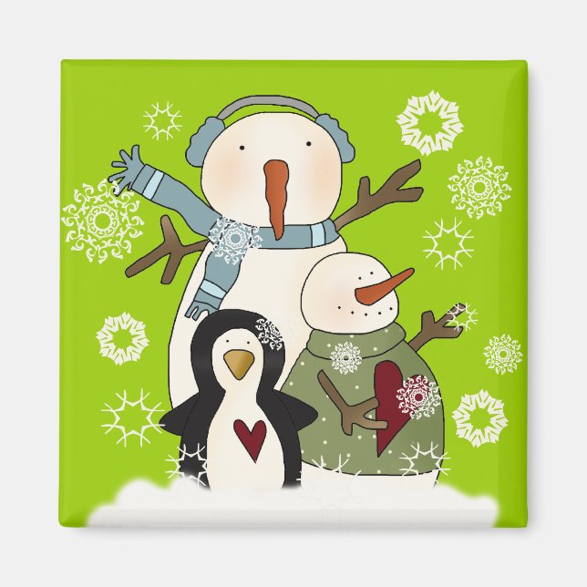 Aimant Snow Friends Holiday Snowman et Penguin (Devant)